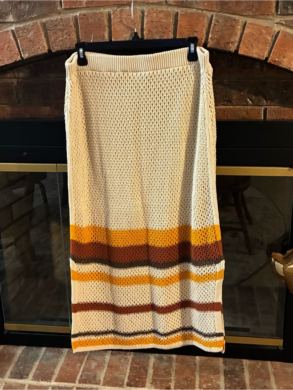 NWT! 🍁🍂 Cato Cream Midi Knit Skirt with Mustard & Brown Stripes